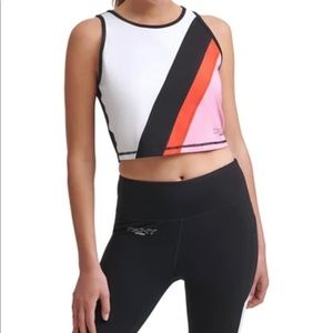 New DKNY sport activewear crop top color block hibiscus size L
